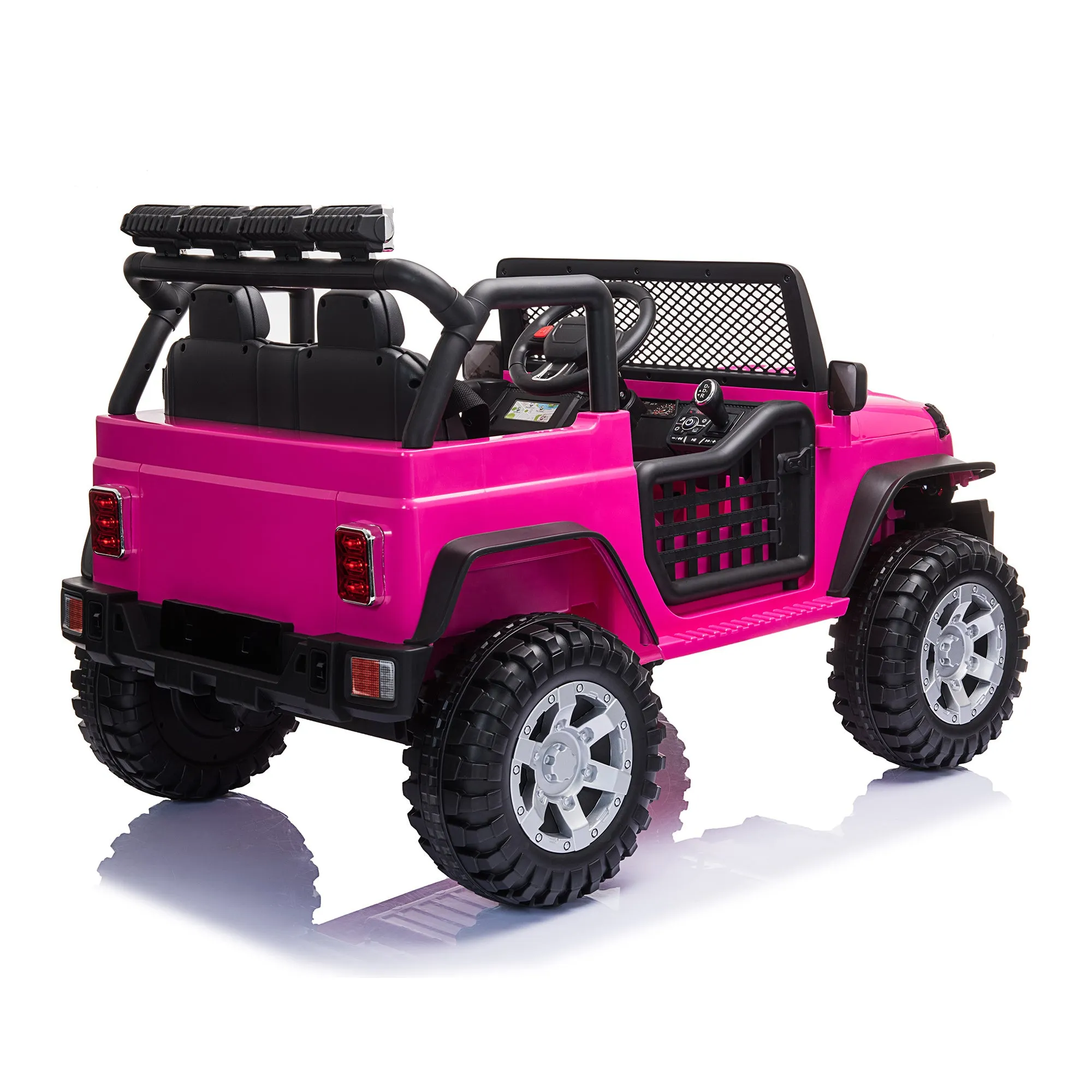 12V kids Ride On Jeep with Remote Control, Electric Car for Kids 3-8 Years, 3 Speeds, LED Lights, MP3 Player - Rose Red