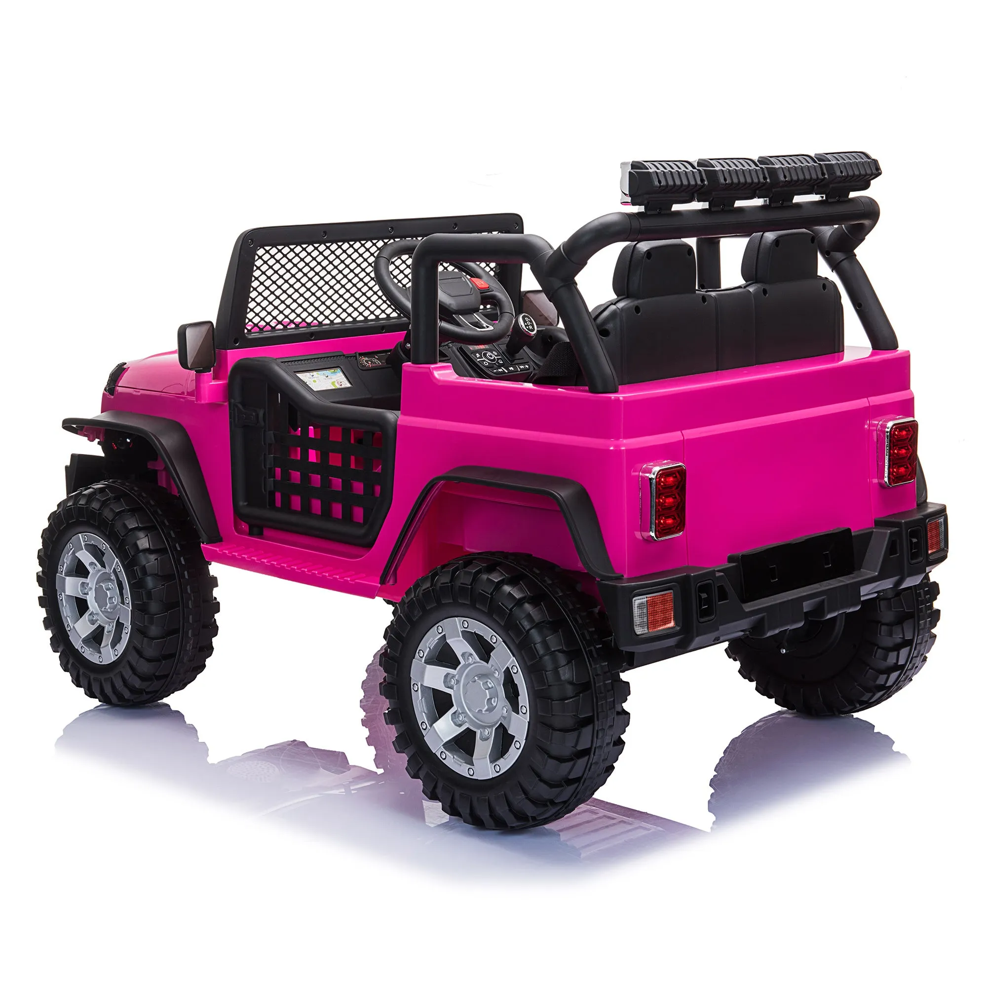 12V kids Ride On Jeep with Remote Control, Electric Car for Kids 3-8 Years, 3 Speeds, LED Lights, MP3 Player - Rose Red