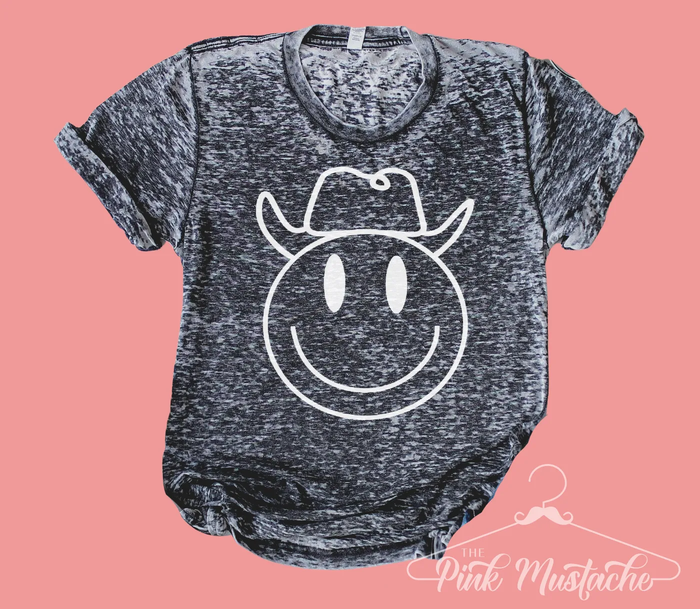 Acid Washed Happy Cowboy Face Tee/ Quality Acid Washed Retro Tee