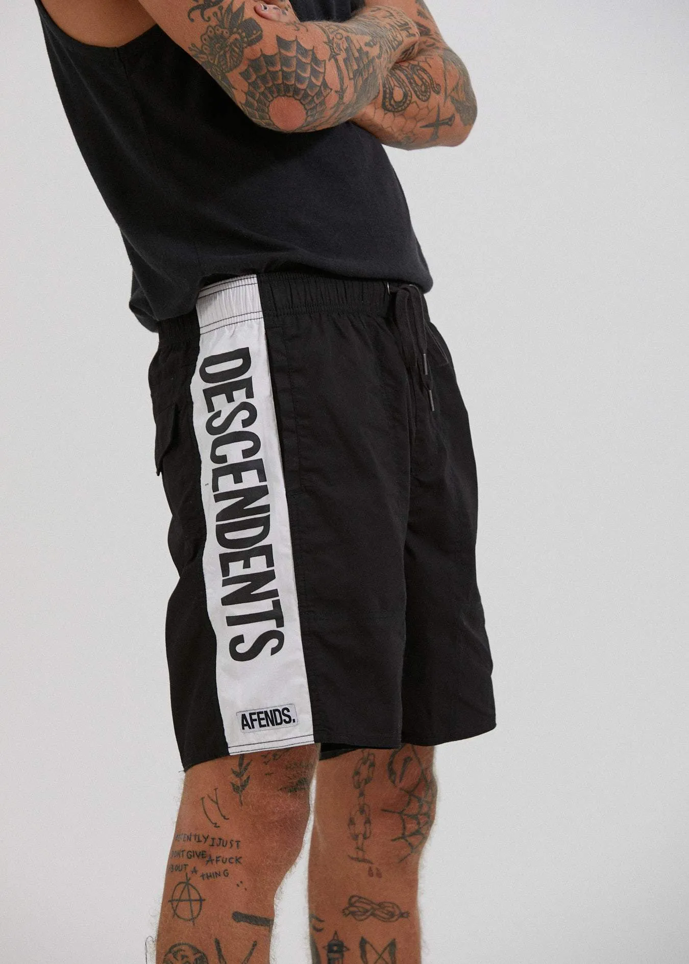 Afends Mens Baywatch Descendents - Elastic Waist Boardshort - Black