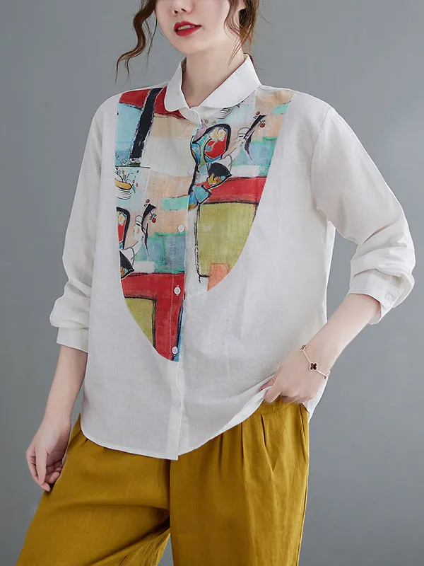 Artistic Retro Contrast Color Cropped Blouse