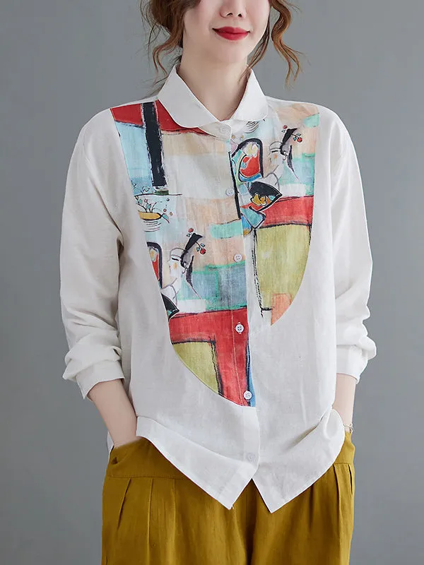 Artistic Retro Contrast Color Cropped Blouse