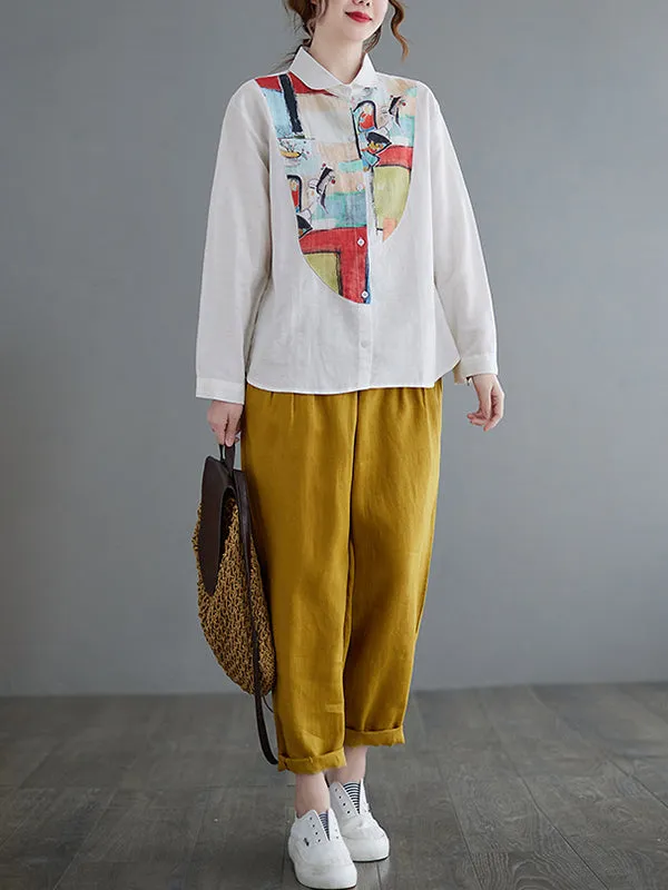 Artistic Retro Contrast Color Cropped Blouse