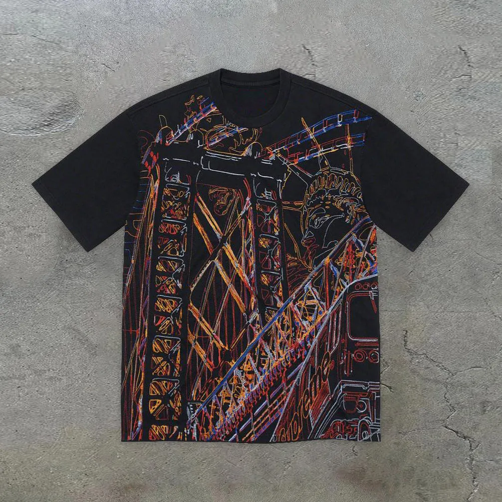 Artistic retro graphic street fashion T-shirt