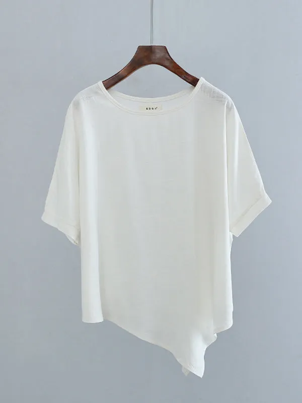 Artistic Retro Loose Linen Asymmetric T-Shirt Top