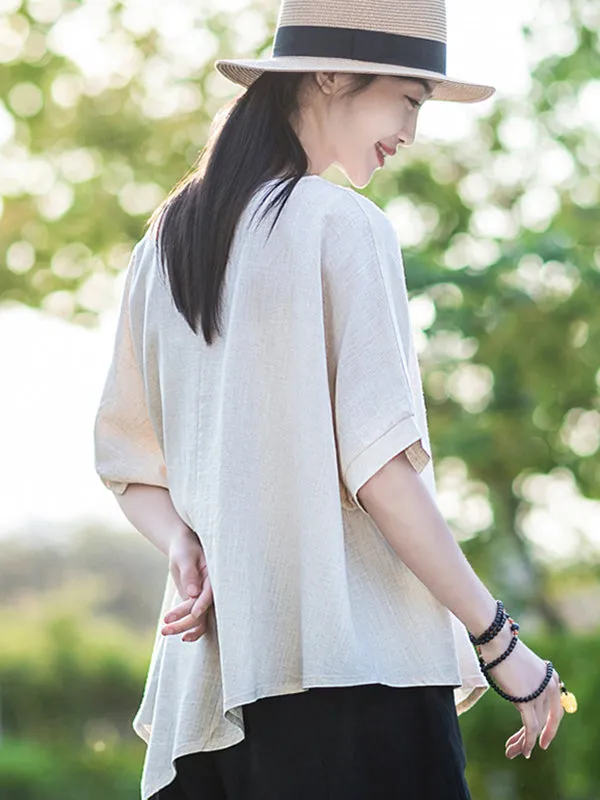 Artistic Retro Loose Linen Asymmetric T-Shirt Top