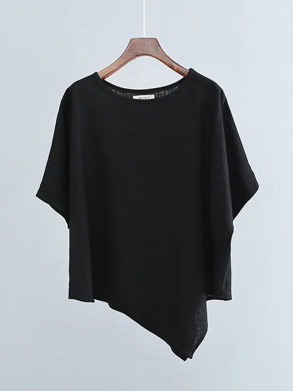 Artistic Retro Loose Linen Asymmetric T-Shirt Top