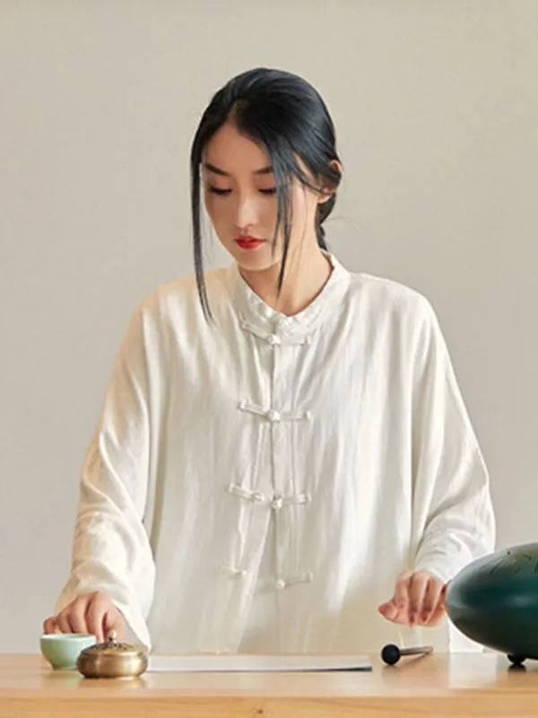 Artistic Retro Loose Solid Color Linen Blouse