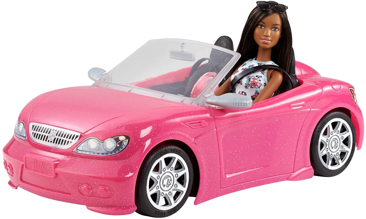 Barbie Doll & Convertible Car Brunette Figure Pink Vehicle Mattel