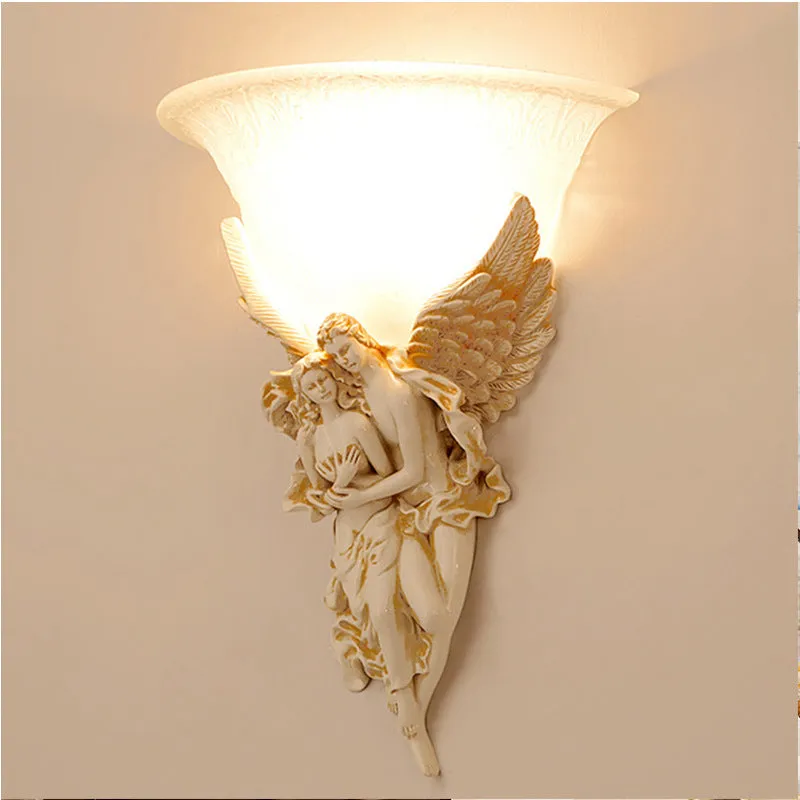 Cupid and Psyche Angels Statue  Sculptural Electric Wall LED 3 Colors Lamp Sconce