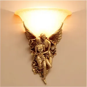 Cupid and Psyche Angels Statue  Sculptural Electric Wall LED 3 Colors Lamp Sconce