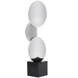 Dark Gray Crystal Geometric Quartered Stacked Orbs Sculpture with Square Black Base, 5" X 4" X 16"