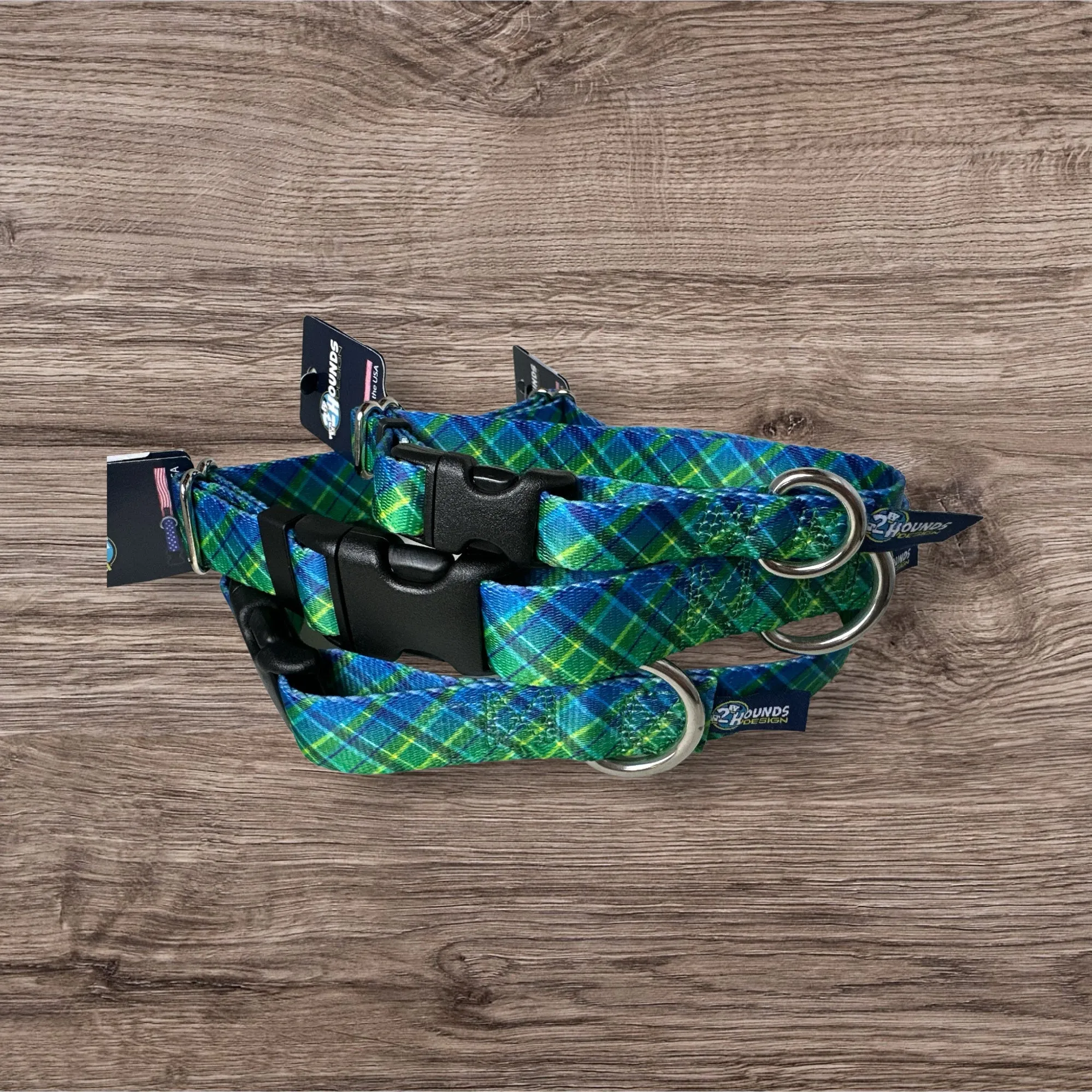 Electric Glow Green Plaid Dog Collars and/or Leash