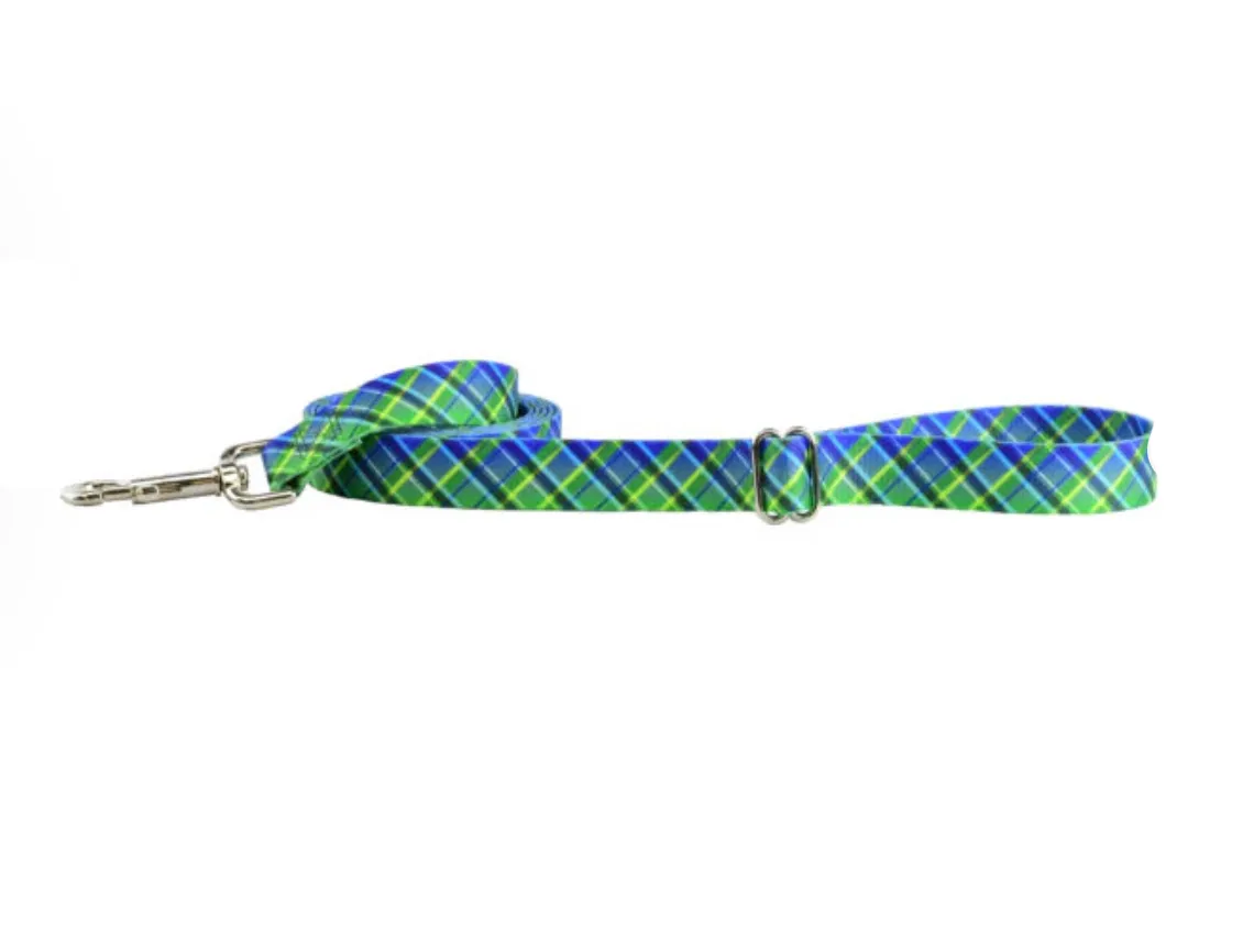 Electric Glow Green Plaid Dog Collars and/or Leash