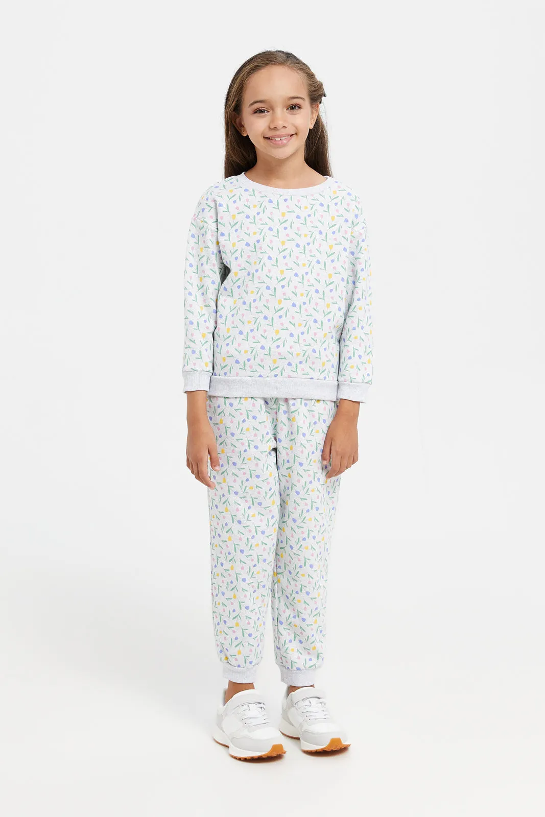 Girls Ecru Printed Pyjama Set (2 Piece)