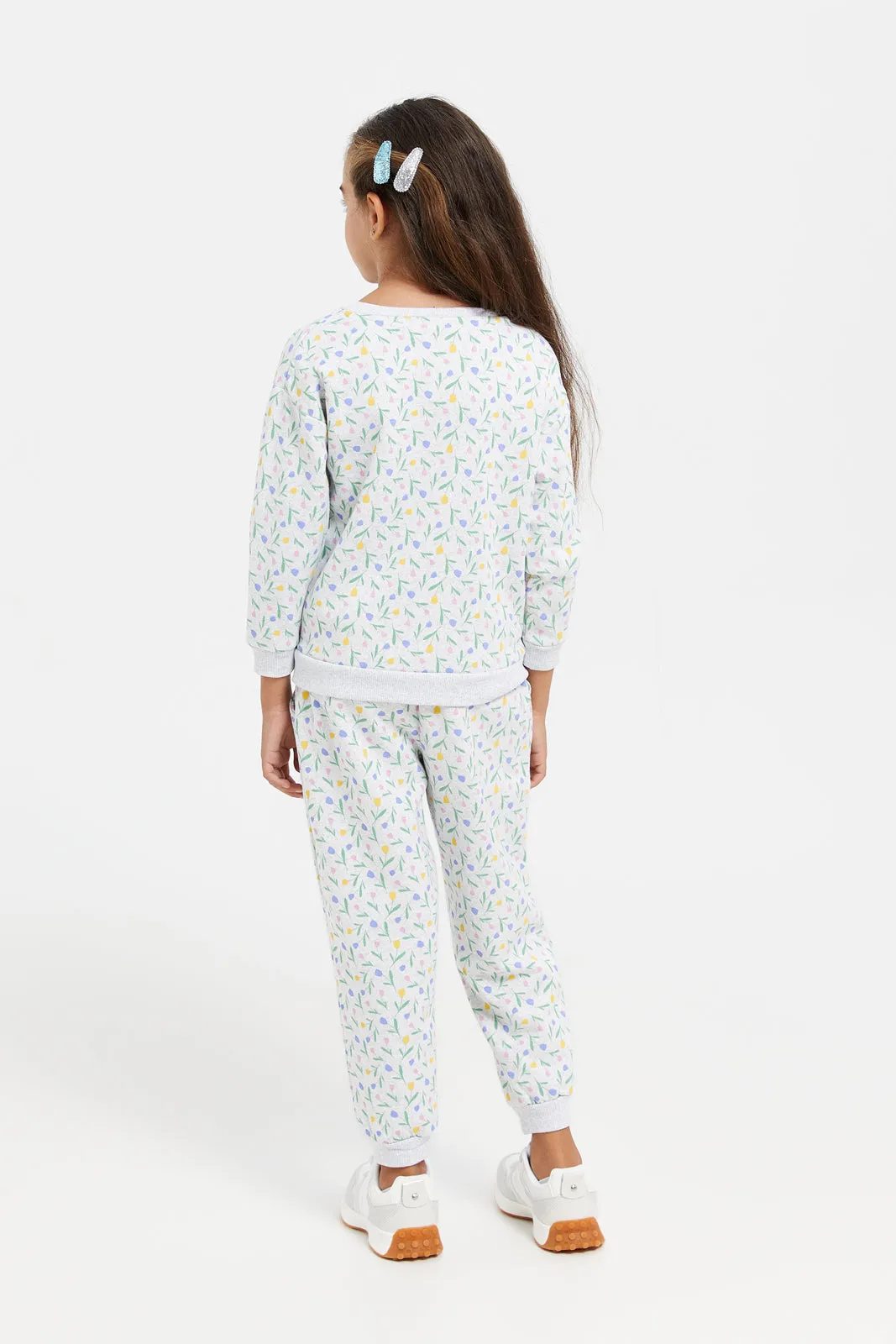 Girls Ecru Printed Pyjama Set (2 Piece)