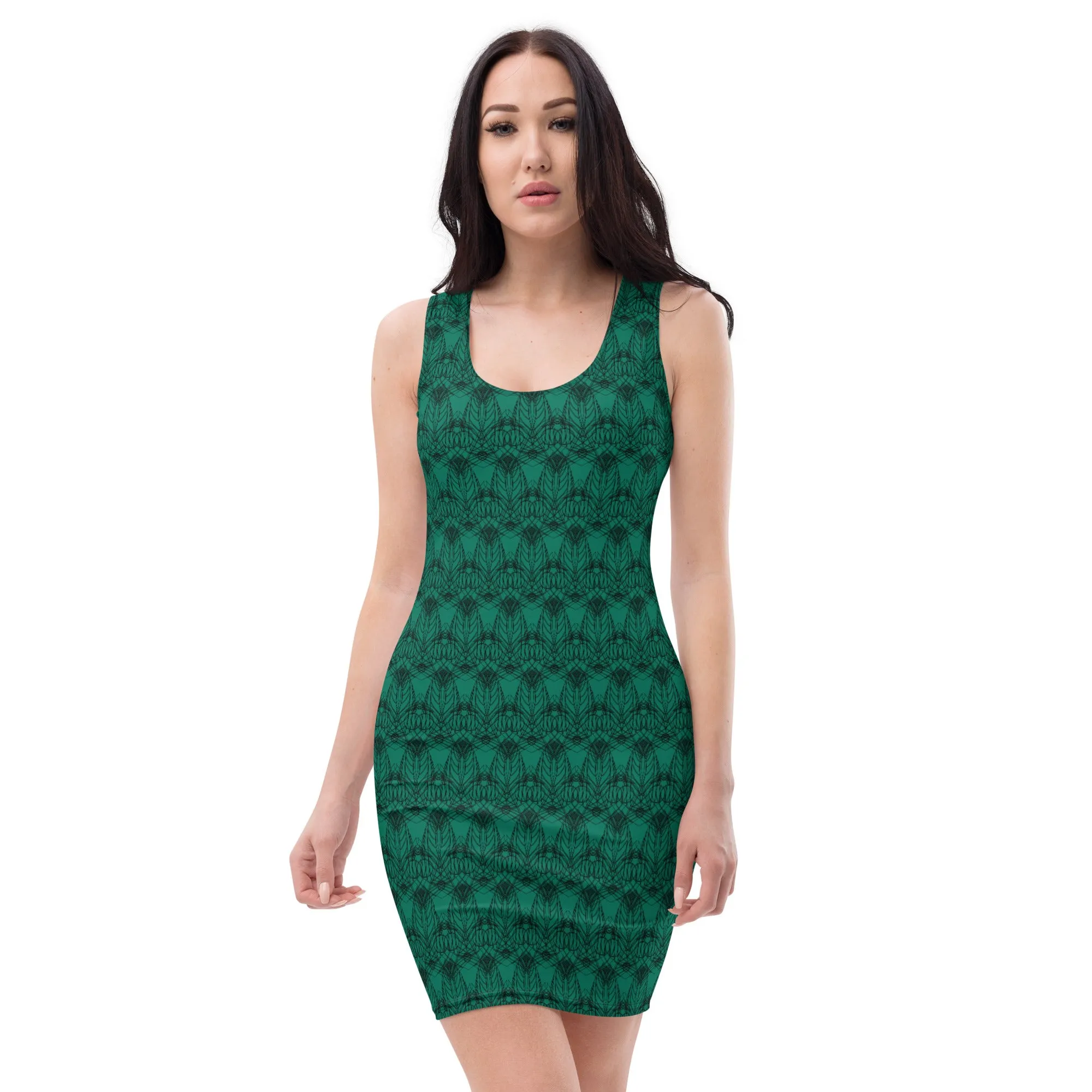 Green Aesthetic Art Dress – All-Over Print Tank Dres,  Unique All-Over Print Bodycon dress