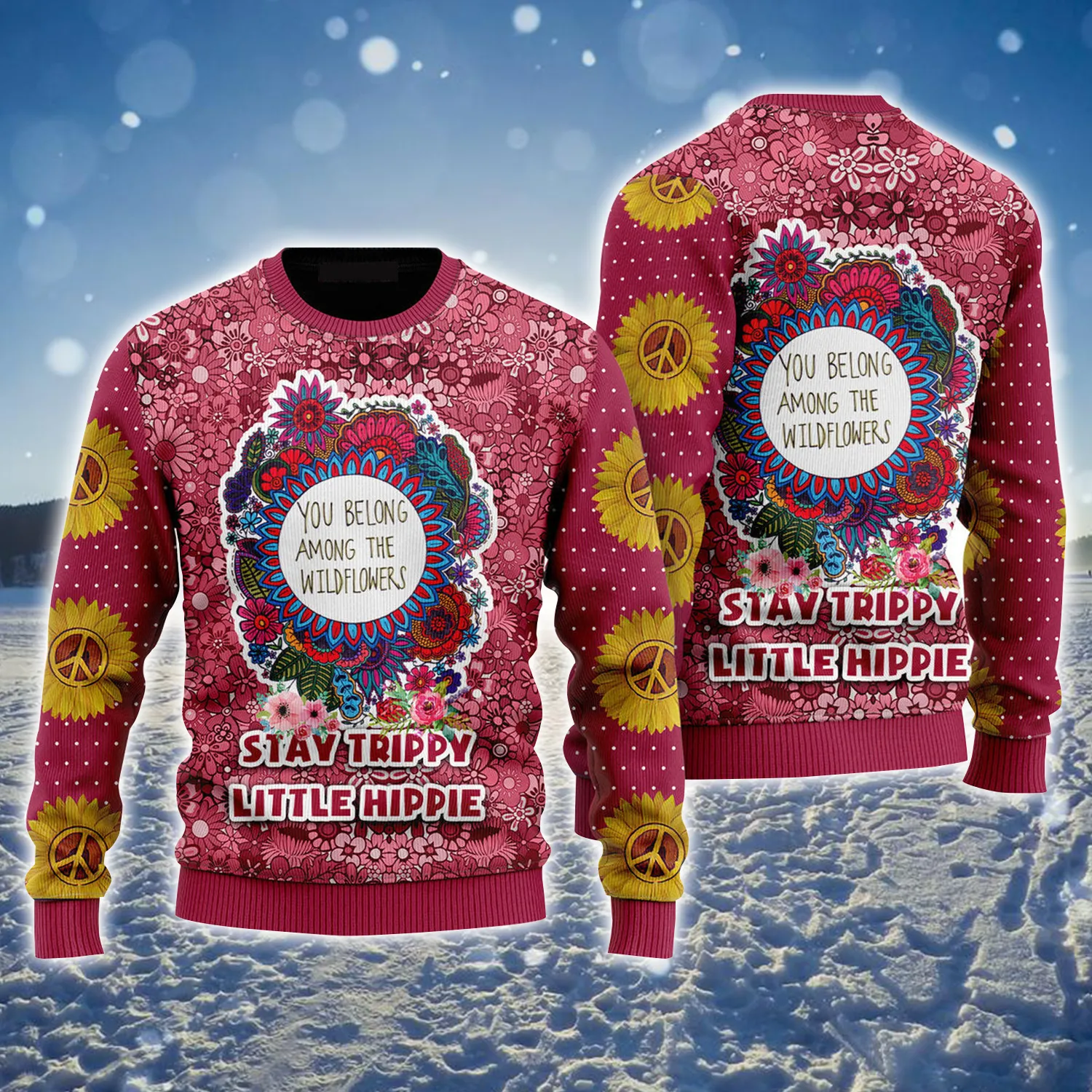 Hippie Style Ugly Sweater, Stay Trippy Little Hippie Colorful Ugly Sweater, Gift for Men Women Love Hippie