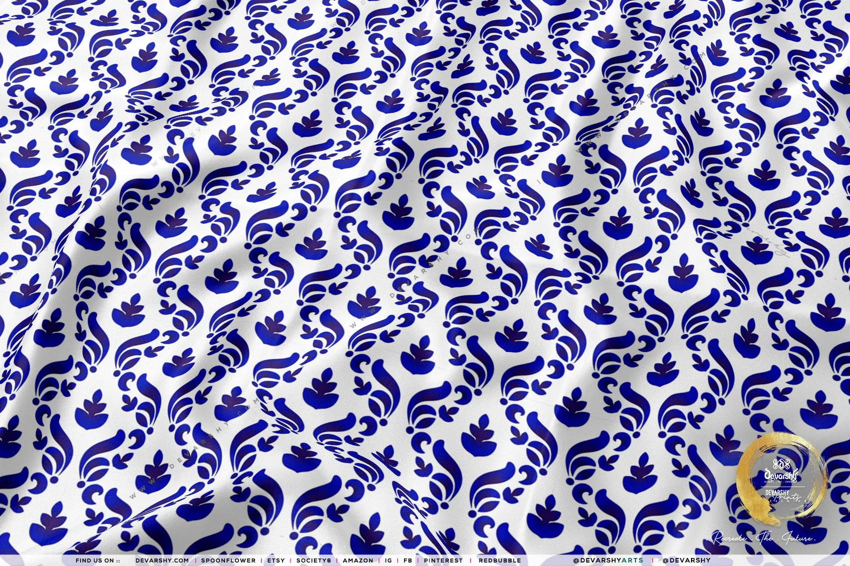 Indigo Pattern Apparel Fabric 3Meters , 9 Designs | 8 Fabrics Option | Fabric By the Yard | 034