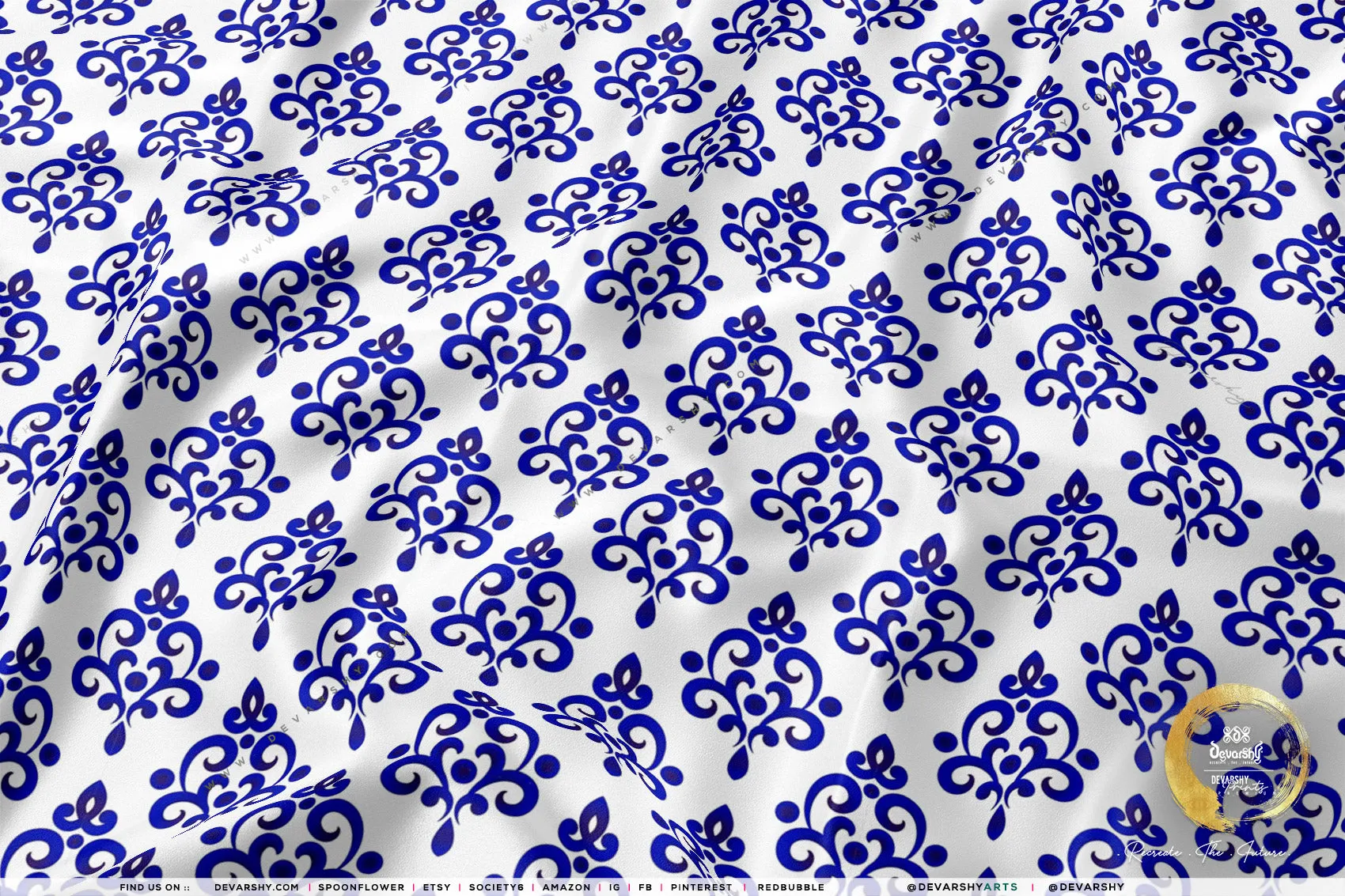 Indigo Pattern Apparel Fabric 3Meters , 9 Designs | 8 Fabrics Option | Fabric By the Yard | 034