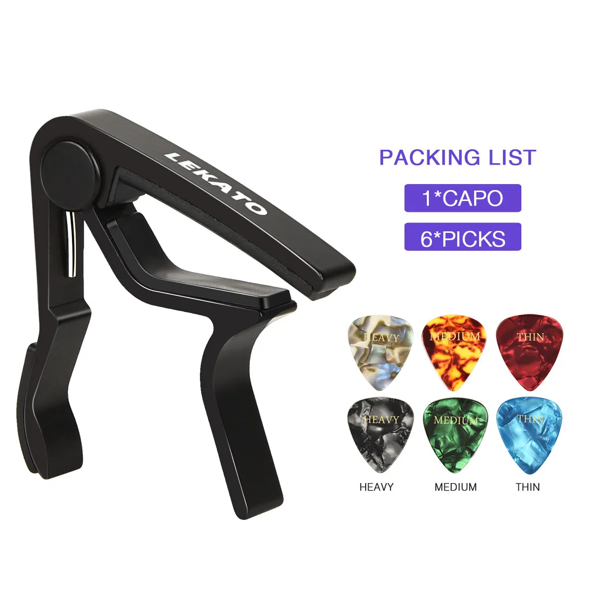 LEAKTO LGC-01 Guitar Capo Quick-Change w/ Picks Strap Locks