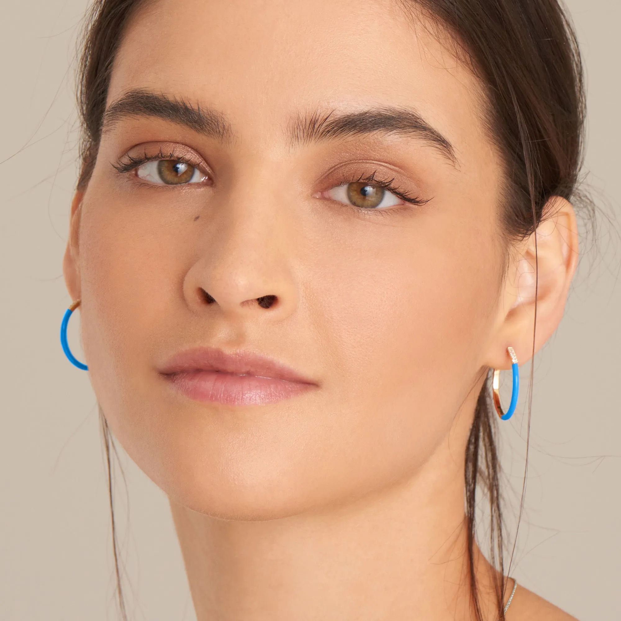 Neon Blue Enamel Gold Sparkle Hoop Earrings