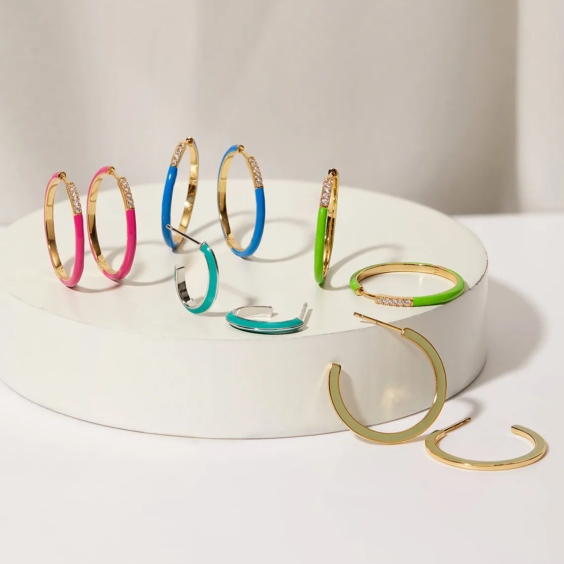 Neon Green Enamel Gold Sparkle Hoop Earrings