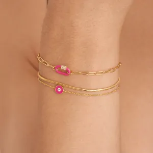 Neon Pink Enamel Carabiner Gold Bracelet