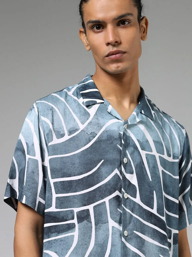 Nuon Blue Abstract Printed Relaxed-Fit Shirt