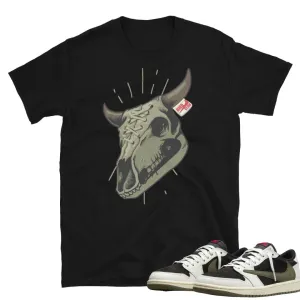 Retro 1 Low Travis Scott Olive Dessert Skull Shirt