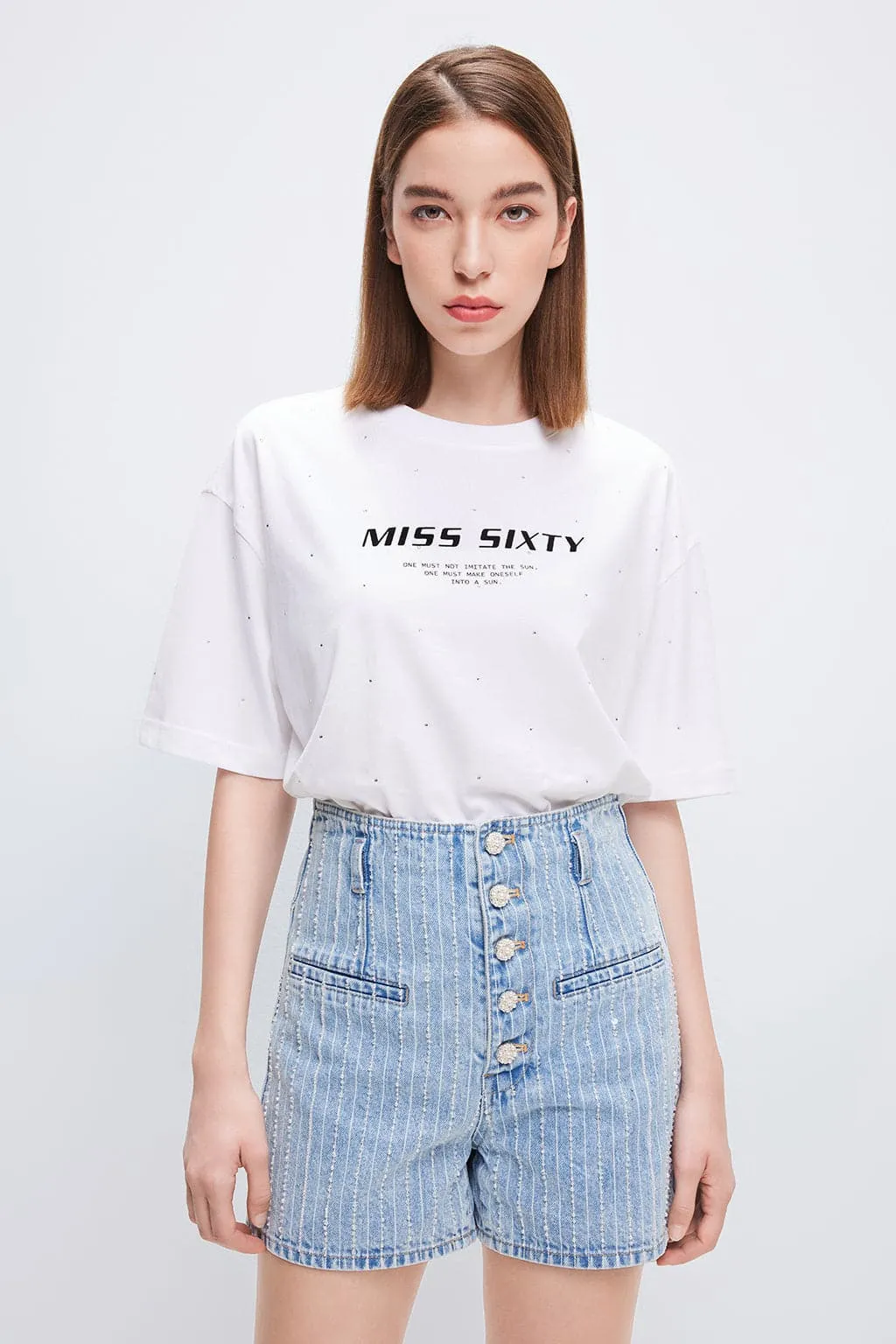 Round Neck Dropped Shoulder Letter Pattern T-Shirt