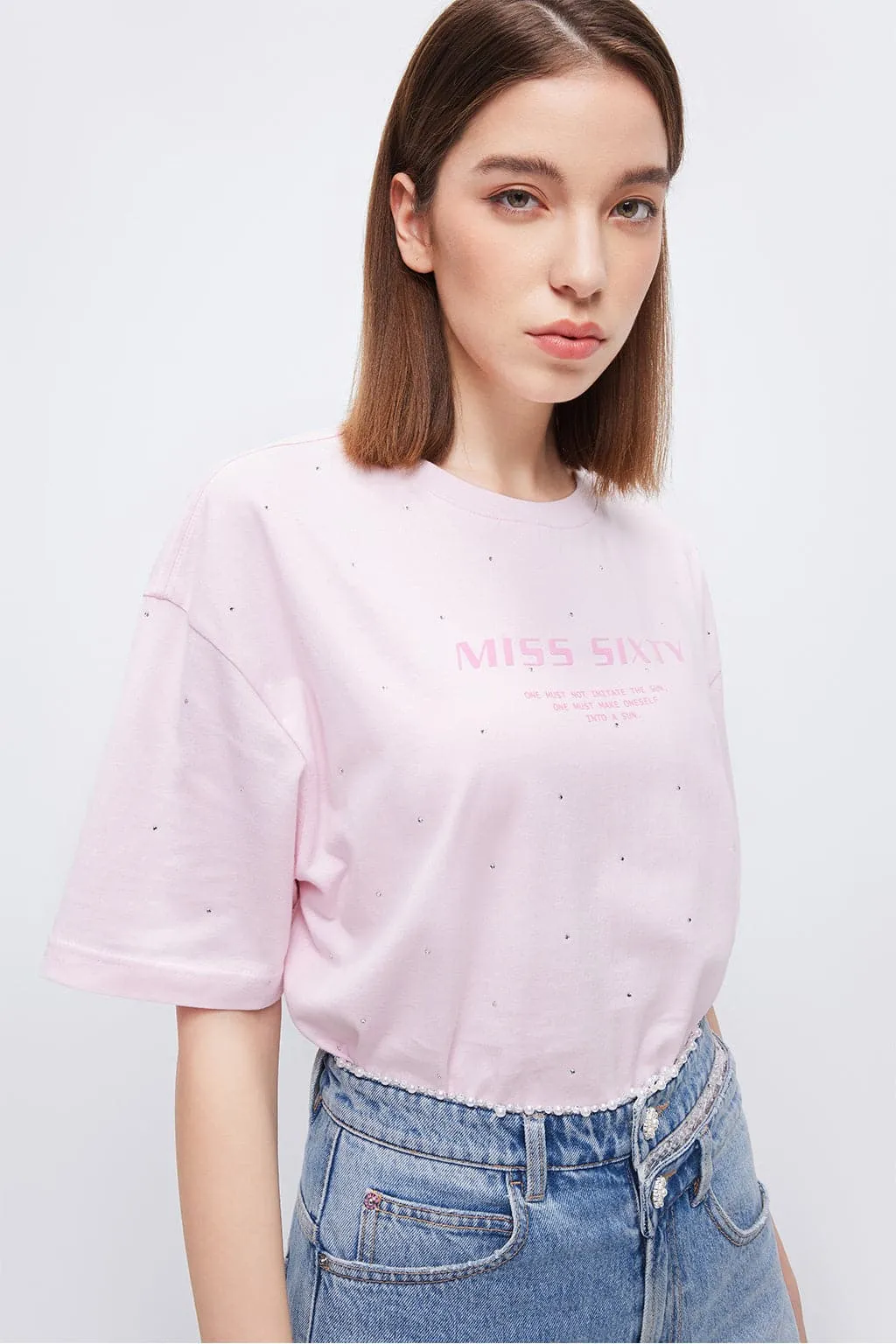 Round Neck Dropped Shoulder Letter Pattern T-Shirt