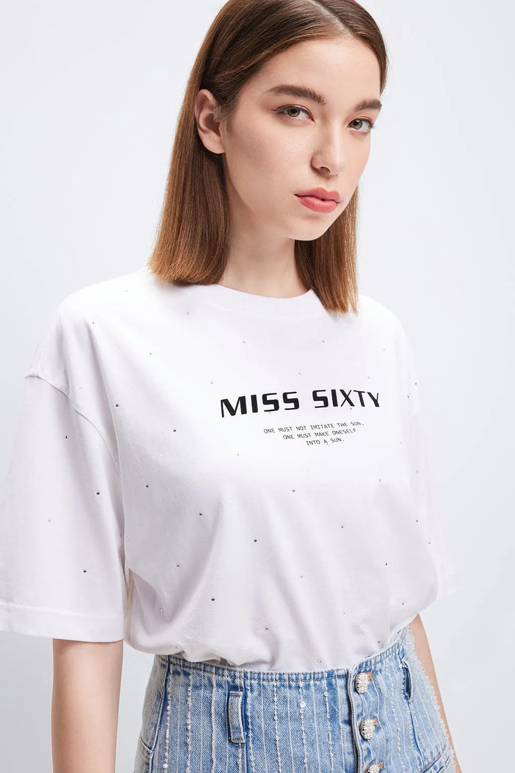 Round Neck Dropped Shoulder Letter Pattern T-Shirt