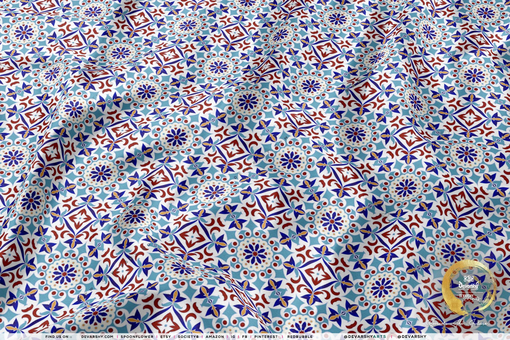 Tiles Pattern Apparel Fabric 3Meters , 9 Designs | 8 Fabrics Option | Moroccan Fabric By the Yard | 035