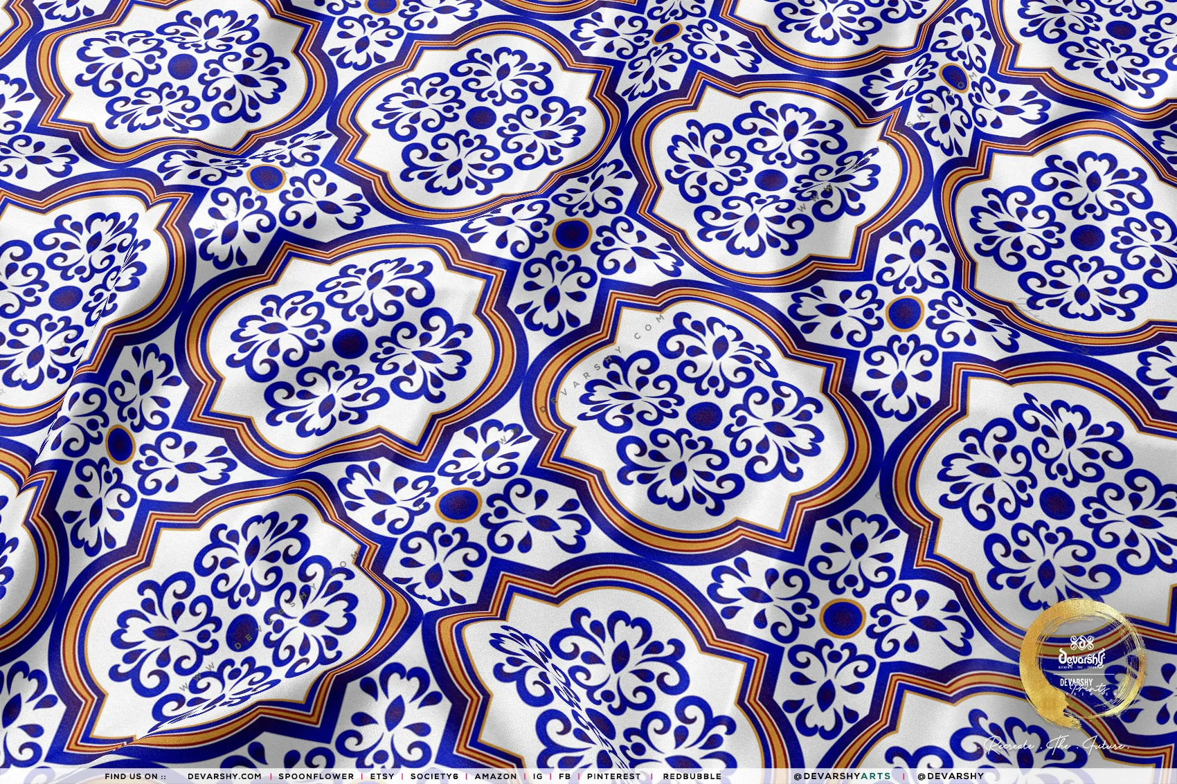 Tiles Print Apparel Fabric 3Meters , 9 Designs | 8 Fabrics Option | Moroccan Fabric By the Yard | 035