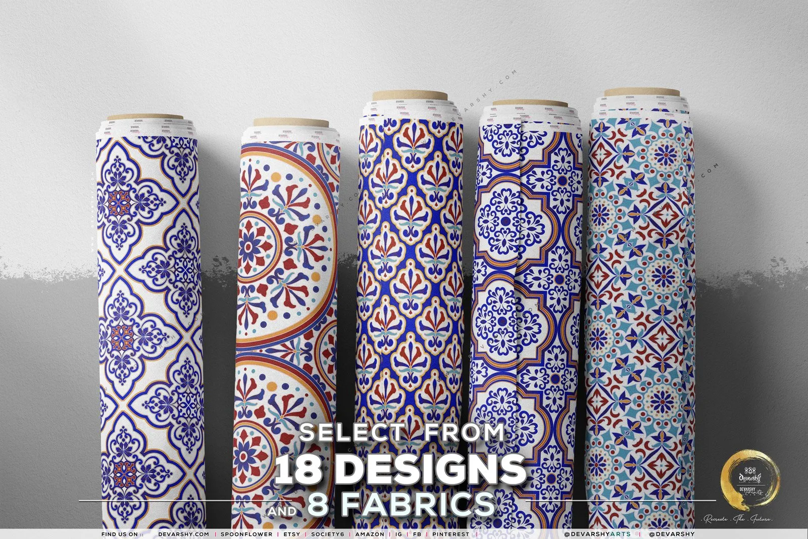 Tiles Print Apparel Fabric 3Meters , 9 Designs | 8 Fabrics Option | Moroccan Fabric By the Yard | 035