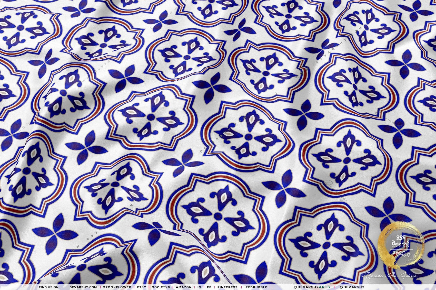 Tiles Print Apparel Fabric 3Meters , 9 Designs | 8 Fabrics Option | Moroccan Fabric By the Yard | 035