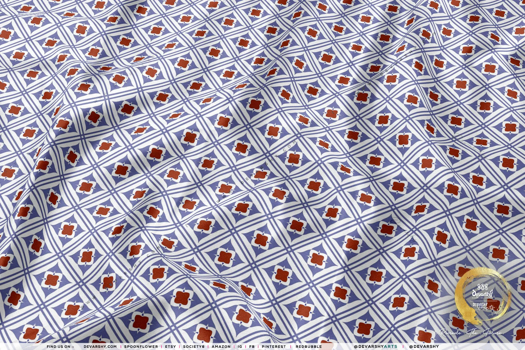 Tiles Print Apparel Fabric 3Meters , 9 Designs | 8 Fabrics Option | Moroccan Fabric By the Yard | 035