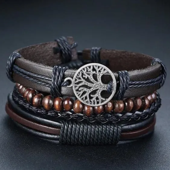 Tree of Life Charm Leather Rope Chain Bracelet Bohemian Bangle Knot Bracelet