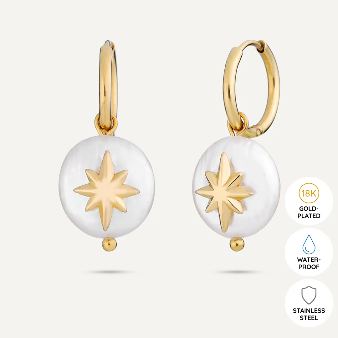 Vibes | Celestial Pearl Star Drop Lever Earrings | 18K Gold-Plated