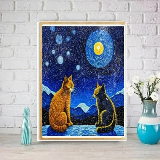 Vincent van Gogh - The Starry Night - 1889 - Famous Paintings - Vintage Art Poster with cats  t