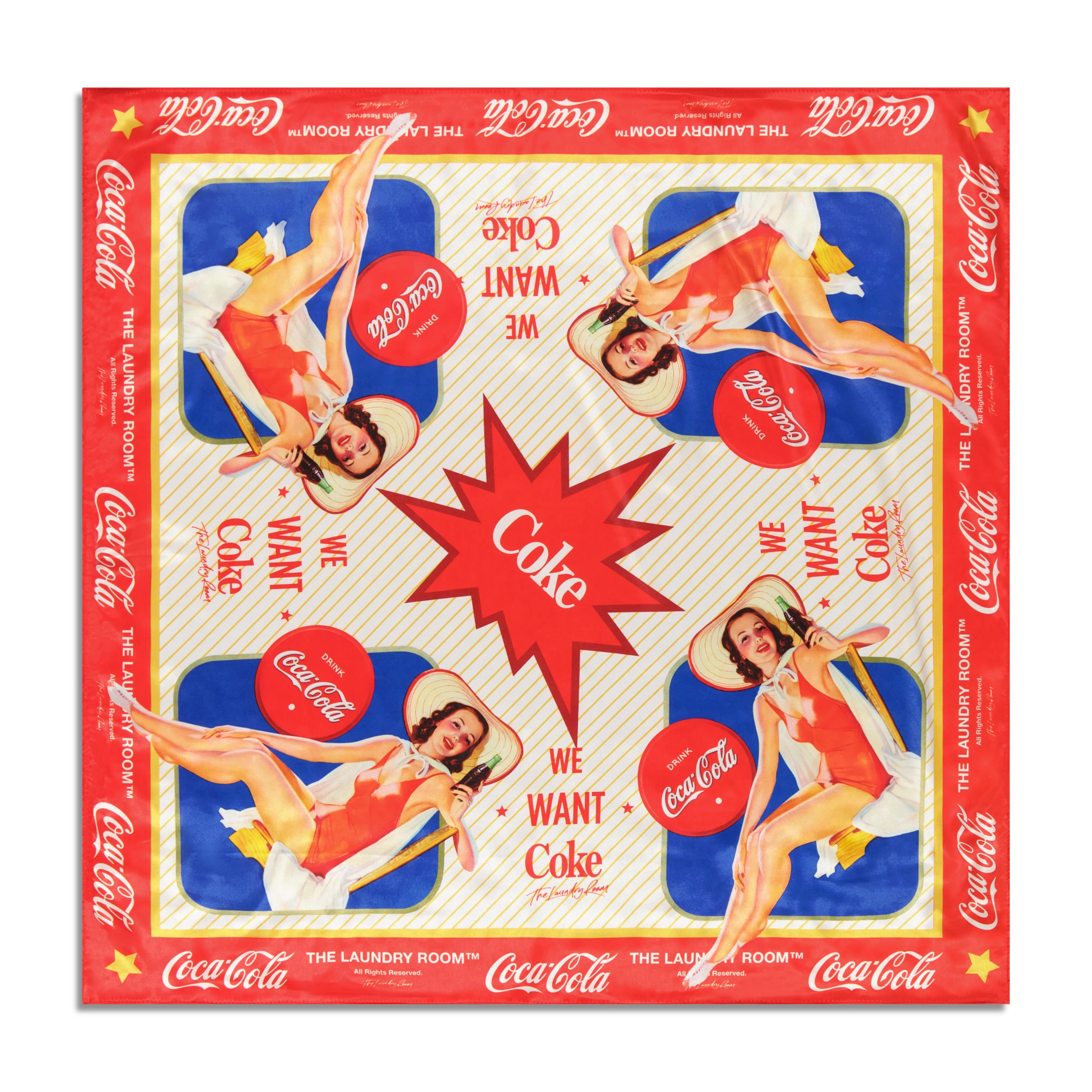 We Want Coke  - Silky Bandana - White & Tan Stripe