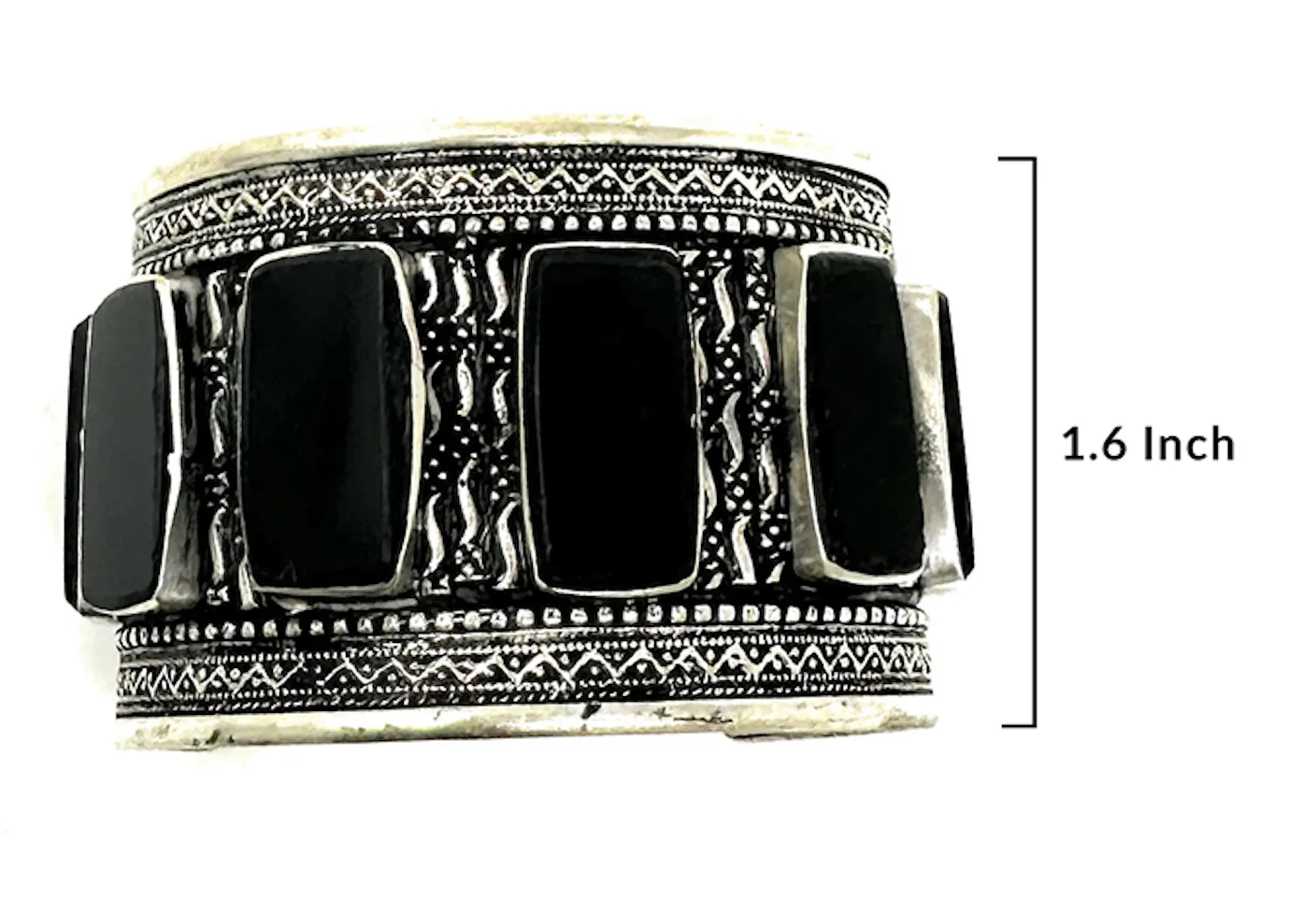 Womens Tribal Afghan Kuchi Engraved Oxidized Bold Statement Antique Turkman Cuff in Black Stone - Boho Trendy Baloch - Duel On Jewel