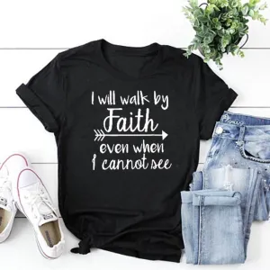 Women's 'Walk By Faith' Christian Graphic Tee - Inspirational Bible Verse T-Shirt